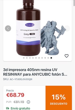 Resina 3D UV RESINWAY Gris 1kg
