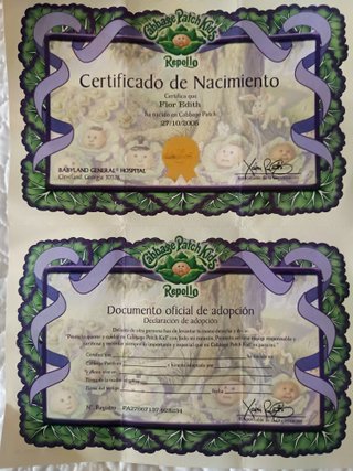 Muñeca Cabbage Patch Kids con Certificado