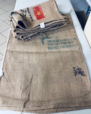 Coppia Sacchi in Juta Naturale Vintage per Caffè