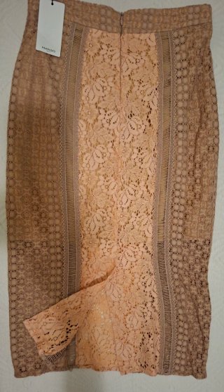 Falda tubo Mango Talla 36 Beige/Rosa Encaje