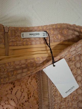 Falda tubo Mango Talla 36 Beige/Rosa Encaje