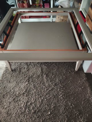 Mesa baja elevable cristal y madera
