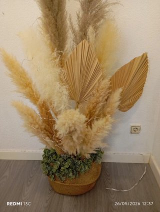 Centro decorativo con pampas y hojas secas
