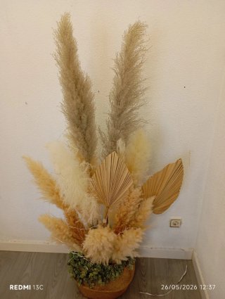 Centro decorativo con pampas y hojas secas