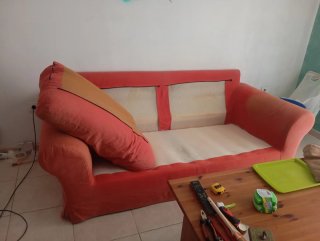 Sofá antiguo tela naranja/rojo en Arrecife