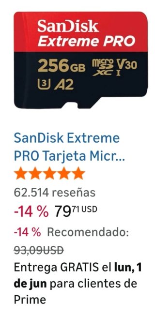 Tarjeta de memoria 256gb