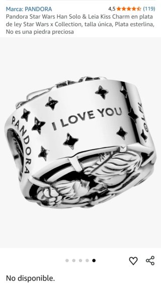 Charm Pandora Beso Leia & Han Solo de Star Wars