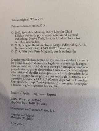 Libro Fuego Blanco. Preston y Child