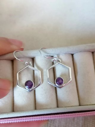 Pendientes Plata Ley Hexágono Amatista