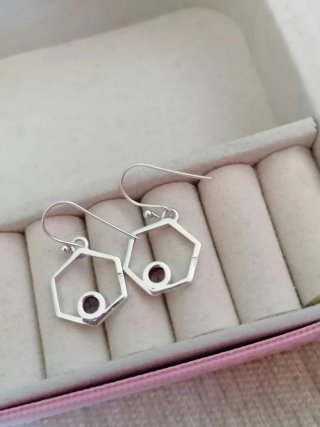Pendientes Plata Ley Hexágono Amatista