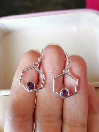 Pendientes Plata Ley Hexágono Amatista