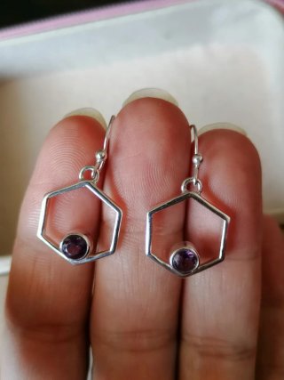 Pendientes Plata Ley Hexágono Amatista