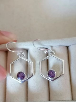 Pendientes Plata Ley Hexágono Amatista