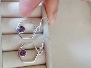 Pendientes Plata Ley Hexágono Amatista