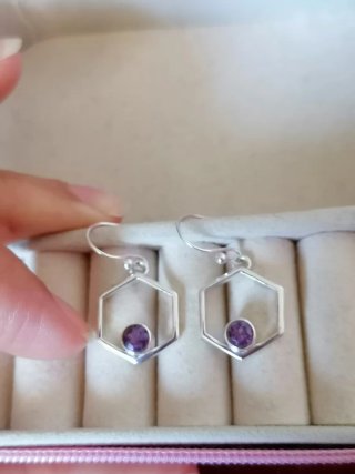 Pendientes Plata Ley Hexágono Amatista