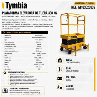 Plataforma Elevadora Tijera 5.9m 300kg *SIN IVA