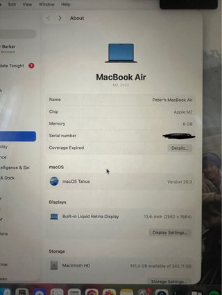 MacBook Air 13” M2 2022 8GB RAM 256GB SSD