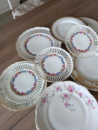 12 Piattini Porcellana Misti Oro Bianco