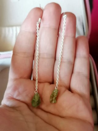 Pendientes Plata Ley Peridoto Cadena Colgante