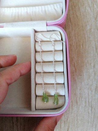 Pendientes Plata Ley Peridoto Cadena Colgante