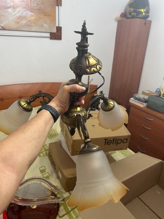Lámpara de techo acero dorado y cristal