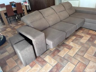 Sofá Cheslong tela beige/marrón