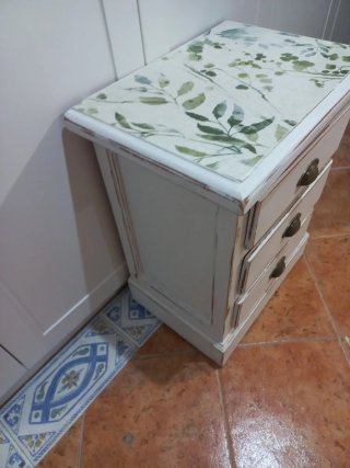 Mesita Noche Shabby Chic Papel y Madera
