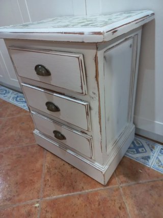 Mesita Noche Shabby Chic Papel y Madera