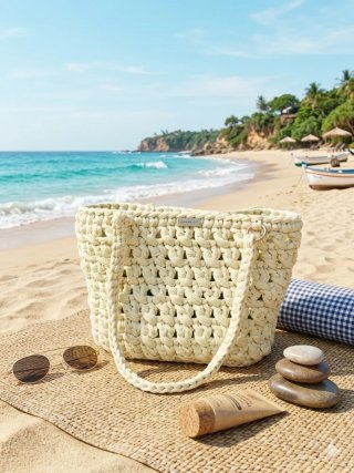 Bolsa de crochê amarela limão 30/20 cm
