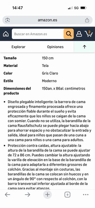 2 Barreras Cama Niños 150cm