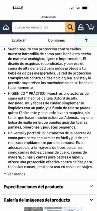 2 Barreras Cama Niños 150cm