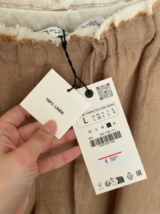 Pantalón Lino Zara Beige Talla L