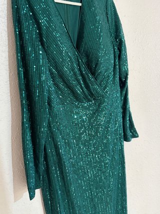 Vestido fiesta lentejuelas verde elegante