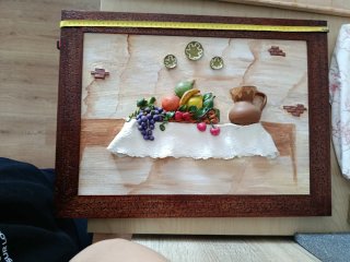Cuadro artesano frutas y jarra