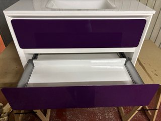 Mueble de baño suspendido morado y blanco