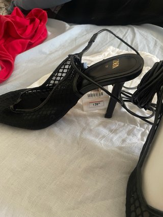 Zapatos Zara tacón malla lazo talla 37