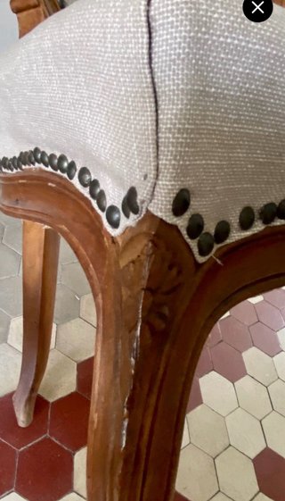 Silla vintage madera y tela beige