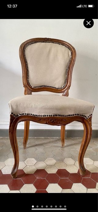 Silla vintage madera y tela beige