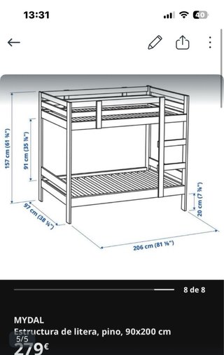 Cama litera de madera