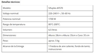 Freidora Sifuflex ASF70 6,5L Nueva