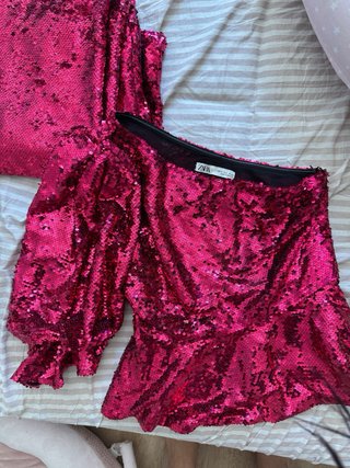 Conjunto Zara lentejuelas rosa S