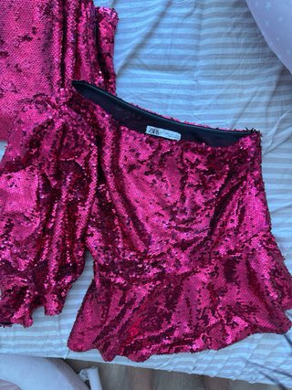 Conjunto Zara lentejuelas rosa S
