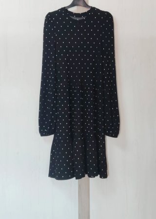 Vestido negro mujer manga larga lunares
