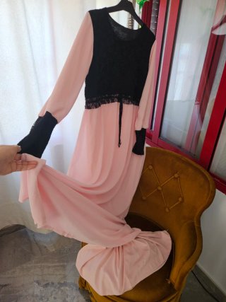 Vestido largo elegante rosa y negro