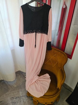 Vestido largo elegante rosa y negro