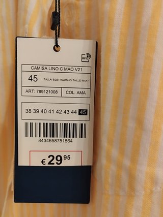 Camisa Álvaro Moreno Lino Cuello Mao Talla 45