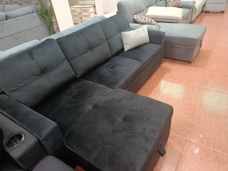 Sofá de terciopelo negro 215 cm
