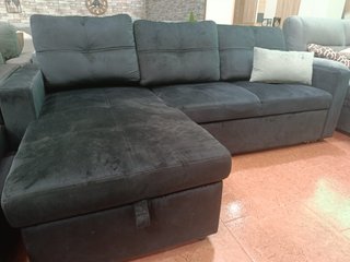 Sofá de terciopelo negro 215 cm