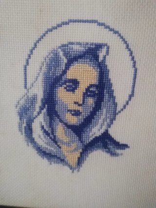 Quadro nossa Senhora, ponto de cruz bordado a mão