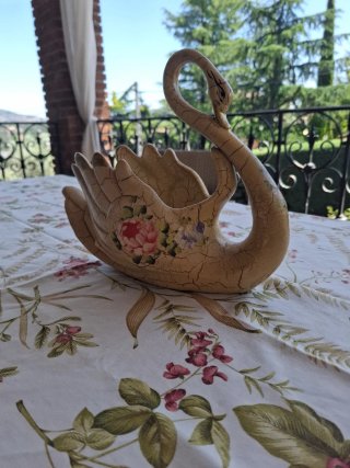 Macetero Cisne Cerámica Vintage Flores